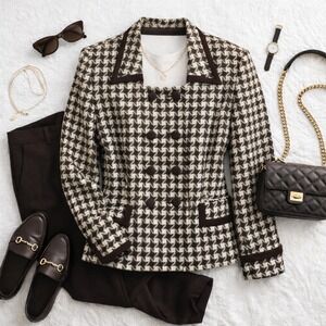 Kasper for ASL 100% Wool Houndstooth Double Breasted Blazer Women's Size 12‎ Y2K